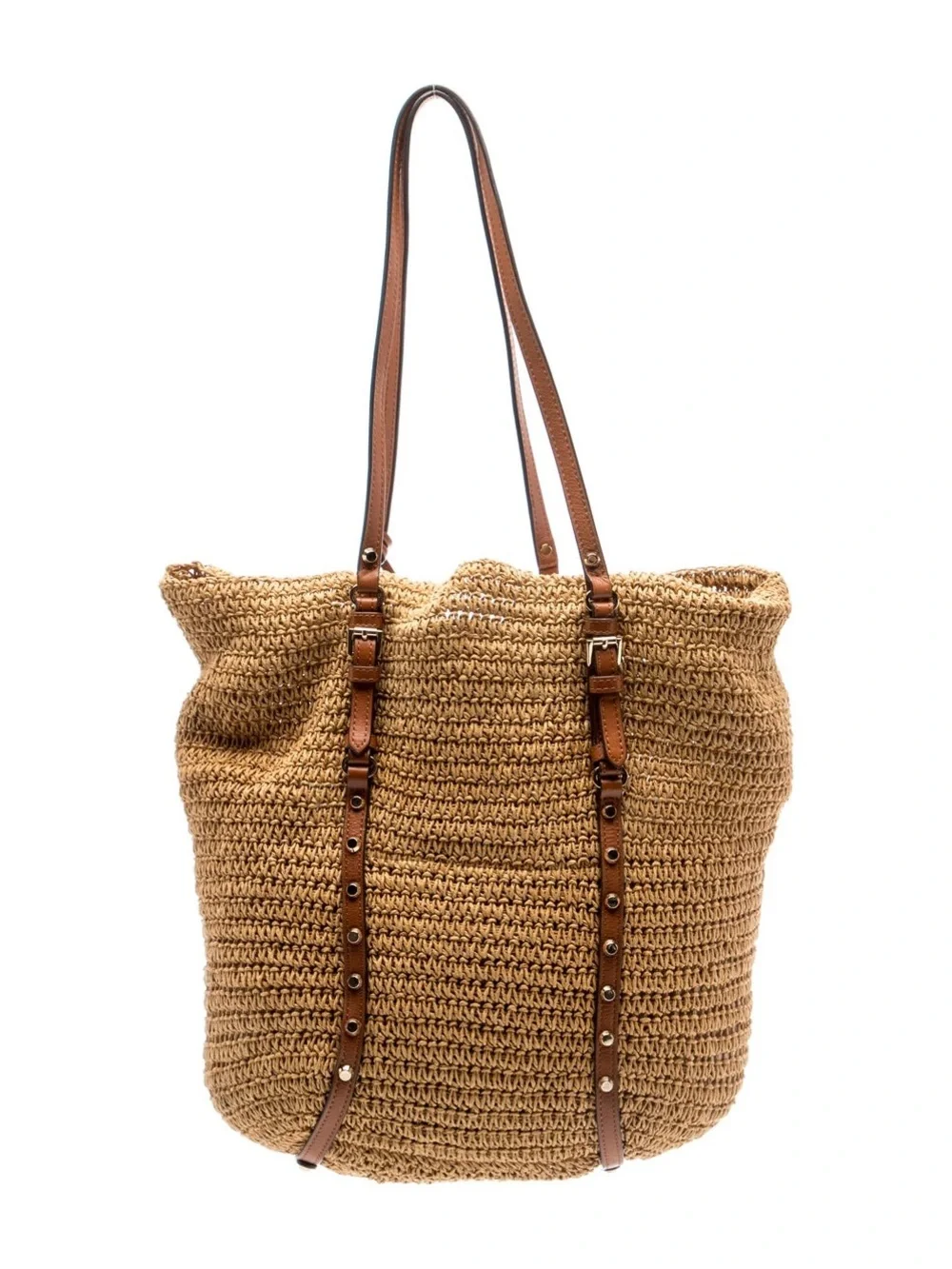 MICHAEL MICHAEL KORS Large Studded Straw Shopper Tote Bag